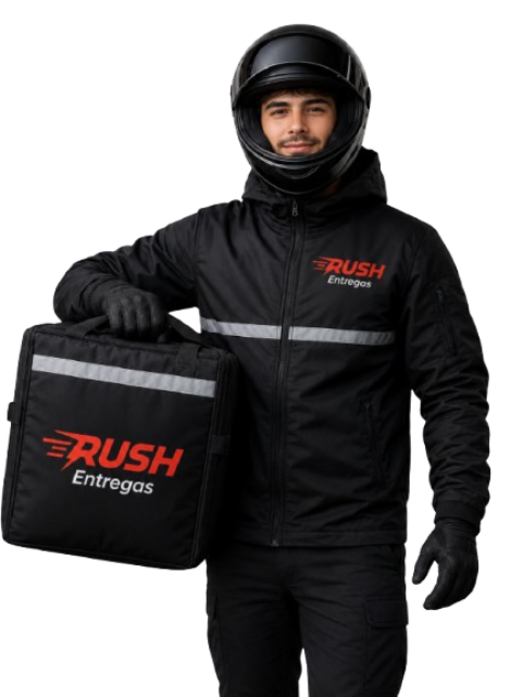 Entregador RUSH parceiro carregando pacote